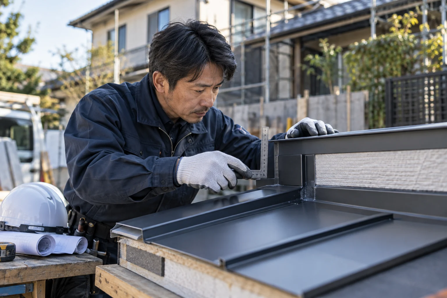 現場で施工方法を確認する様子
